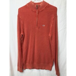 Vineyard Vines Sweater 1/4 Zip Mens‎ Size Small Cotton Waffle Knit Orange